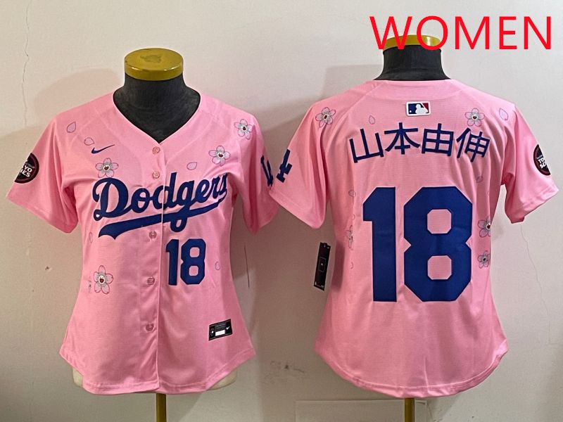 Women Los Angeles Dodgers #18 Yamamoto Pink Sakura Edition 2025 Nike MLB Jersey style 6->women mlb jersey->Women Jersey